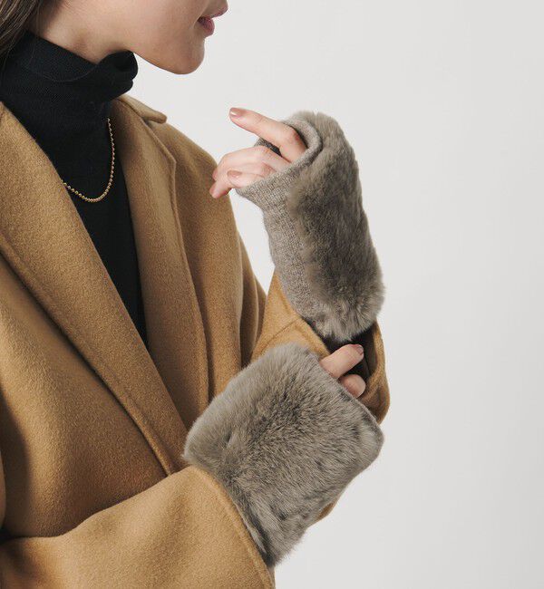 UNITED ARROWS「レッキスラビットファー フィンガーレスグローブ」|手袋|BEIGE