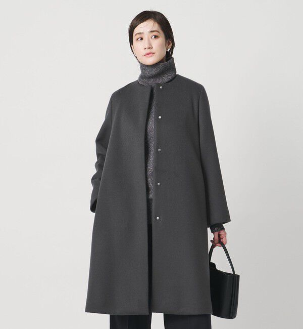 UNITED ARROWS「Aライン ミドルコート」|ノーカラーコート|DK.GRAY