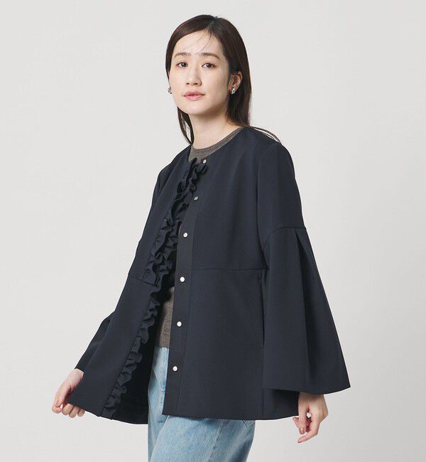 UNITED ARROWS「LIGHT SPONGY フリル コート」|その他|NAVY