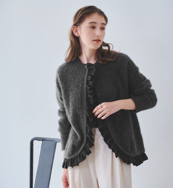 UNITED ARROWS「フォックスカシミヤ フリルコンビ カーディガン」|カーディガン|DK.GRAY
