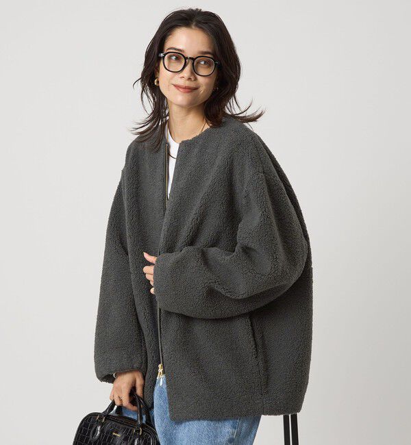 UNITED ARROWS green label relaxing「［size SHORTあり］ボア ノーカラー ブルゾン」|ブルゾン・スタジャン|