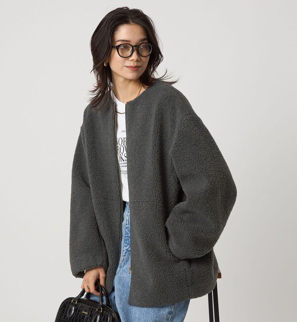 UNITED ARROWS green label relaxing「［size SHORTあり］ボア ノーカラー ブルゾン」|ブルゾン・スタジャン|