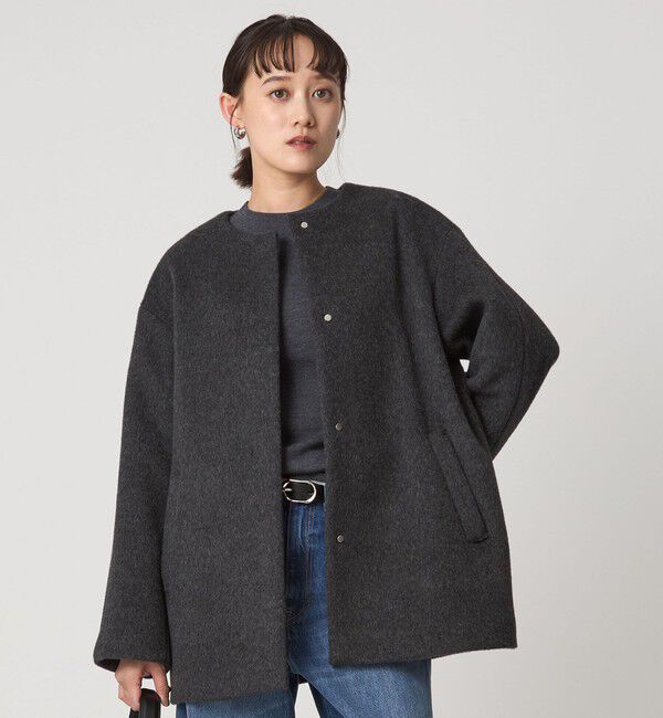 UNITED ARROWS green label relaxing「［size SHORTあり］アンゴラビーバー ノーカラー ミドル コート」|ノーカラーコート|