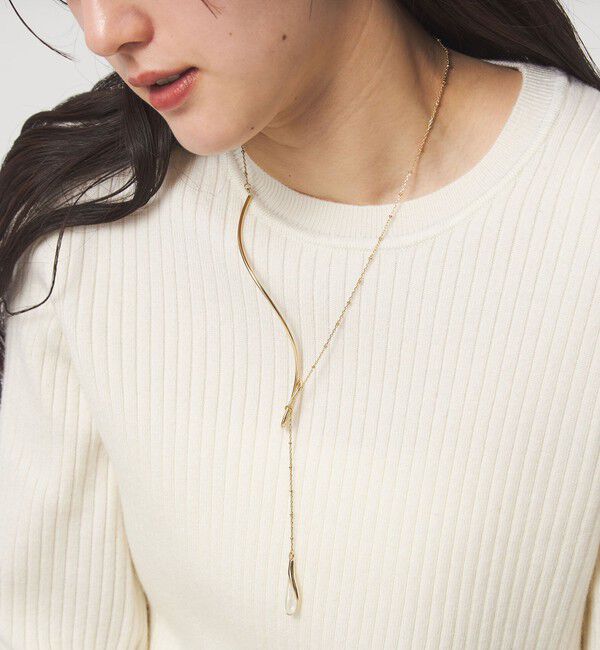 UNITED ARROWS green label relaxing「ウェーブバー＆ドロップクリア ネックレス」|ネックレス|GOLD