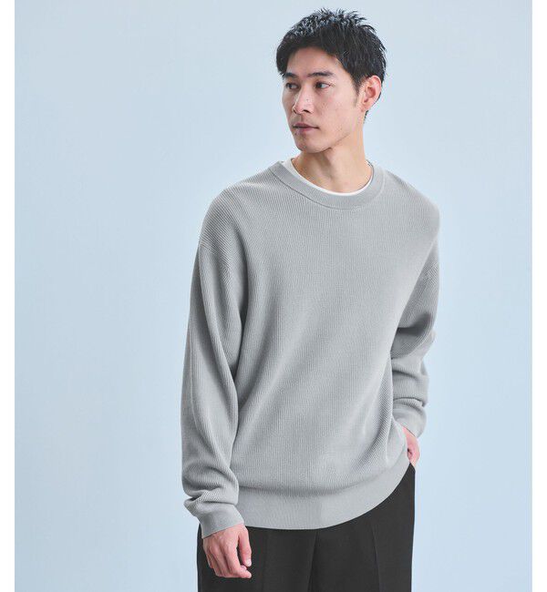 UNITED ARROWS green label relaxing「コットン アゼ クルーネック ニット」|ニット・セーター|MD.GRAY