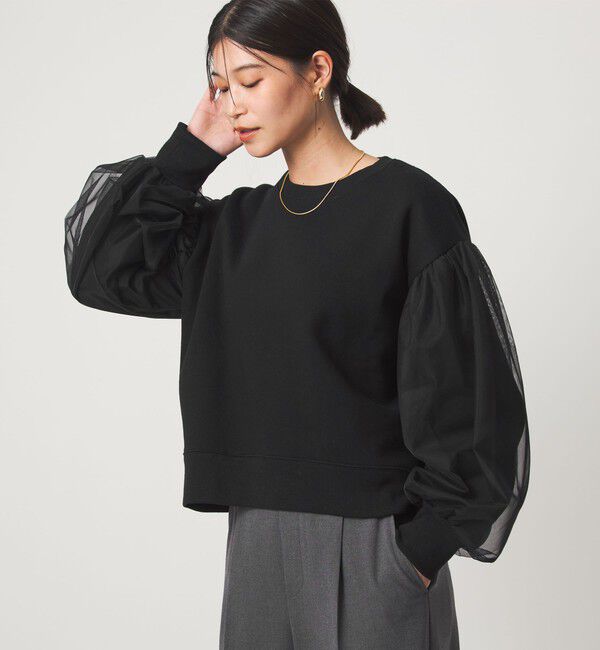 UNITED ARROWS green label relaxing「【WEB限定】＜at ease＞チュール ドッキング スウェット プルオーバー」|スウェット・ジャージ|