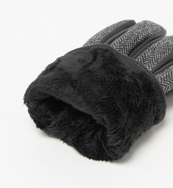 UNITED ARROWS green label relaxing「MOON ムーン ヘリンボーン&times;レザー グローブ -タッチパネル対応-」|手袋|