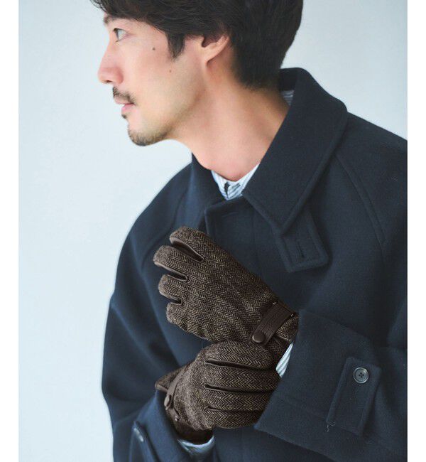 UNITED ARROWS green label relaxing「MOON ムーン ヘリンボーン&times;レザー グローブ -タッチパネル対応-」|手袋|