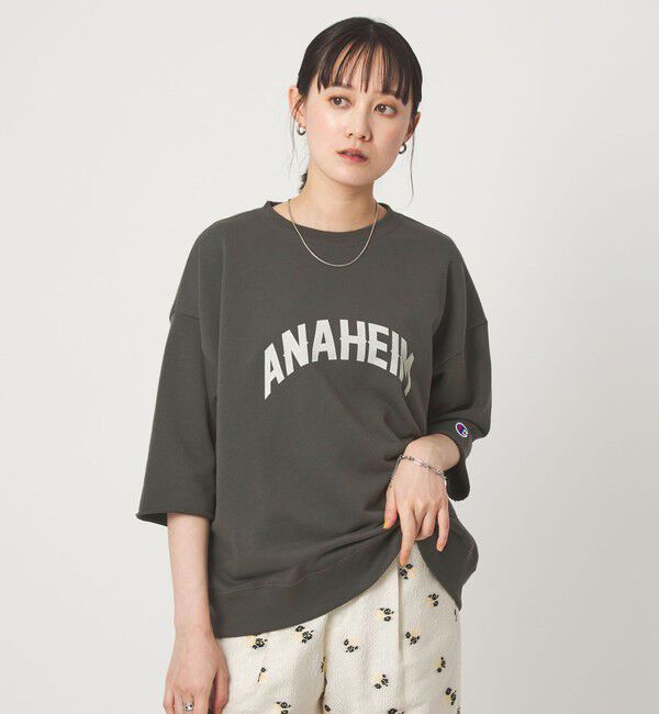 UNITED ARROWS green label relaxing「【別注】＜Champion＞6分袖 プリント スウェット プルオーバー」|Tシャツ・カットソー|BLACK