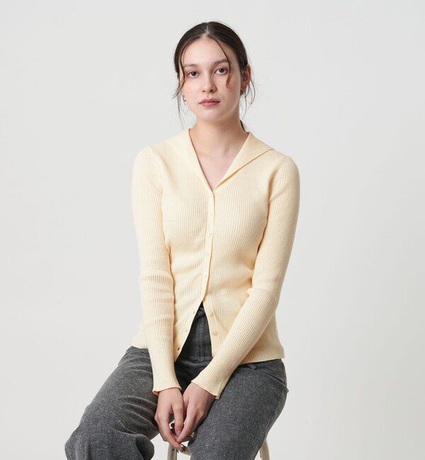 BEAUTY&YOUTH UNITED ARROWS「コットンカシミヤ リブセーラーカラー カーディガン ウォッシャブル」|カーディガン|OFF WHITE
