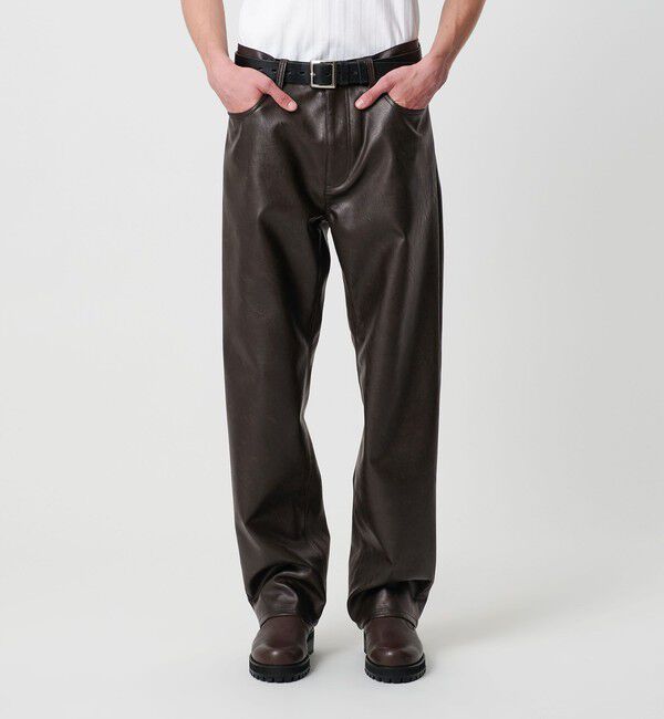 MONKEY TIME「レザーライク 5P パンツ」|チノ|DK.BROWN