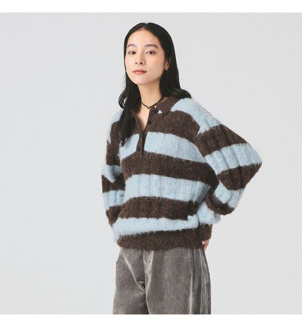 Ray BEAMS 「ワイド ボーダー ポロ ニット」|ニット・セーター|