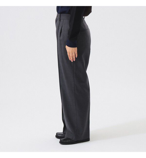 BEAMSBOY「ポリエステル ウール ツープリーツ ワイドパンツ」|チノ|