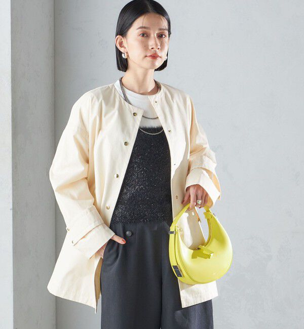 SHIPS for women「〈撥水加工/手洗い可能〉綿 ナイロン ギャバ ノーカラー ミディ コート 24SS ◇」|ノーカラーコート|