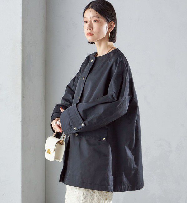SHIPS for women「〈撥水加工/手洗い可能〉綿 ナイロン ギャバ ノーカラー ミディ コート 24SS ◇」|ノーカラーコート|