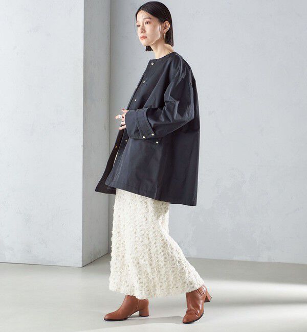 SHIPS for women「〈撥水加工/手洗い可能〉綿 ナイロン ギャバ ノーカラー ミディ コート 24SS ◇」|ノーカラーコート|