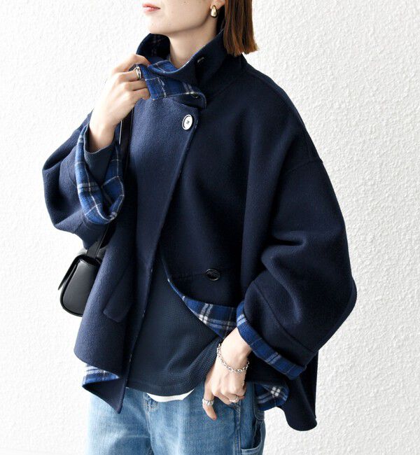 SHIPS any「【WEB限定】SHIPS any: リバー スタンドカラー ポンチョ ショート コート」|その他|