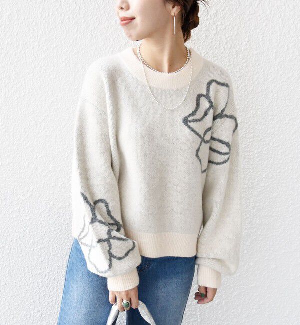 SHIPS for women「【WEB限定】〈手洗い可能〉ジャカード フラワー ニット プルオーバー」|ニット・セーター|