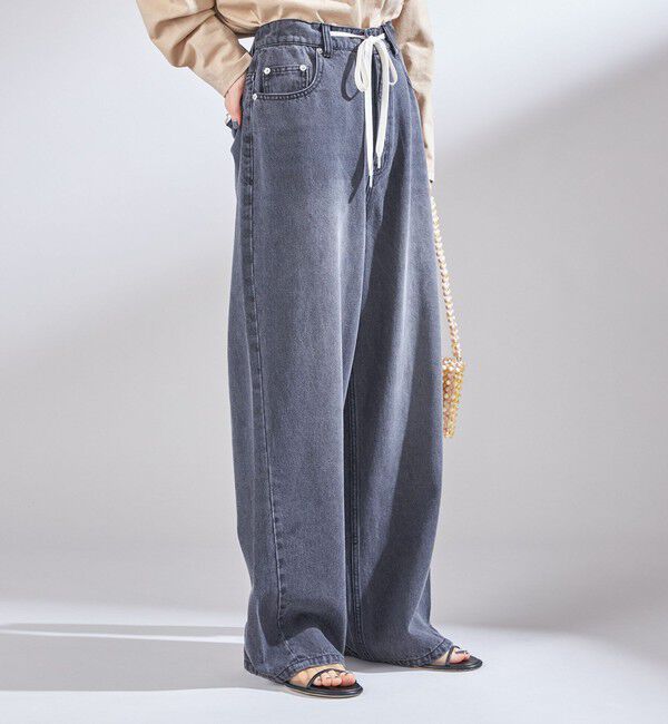 SHIPS for women「〈洗濯機可能〉ドロスト イージー デニム パンツ(ダークグレー)」|デニム|