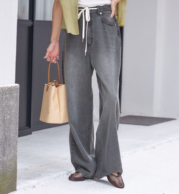 SHIPS for women「〈洗濯機可能〉ドロスト イージー デニム パンツ(ダークグレー)」|デニム|