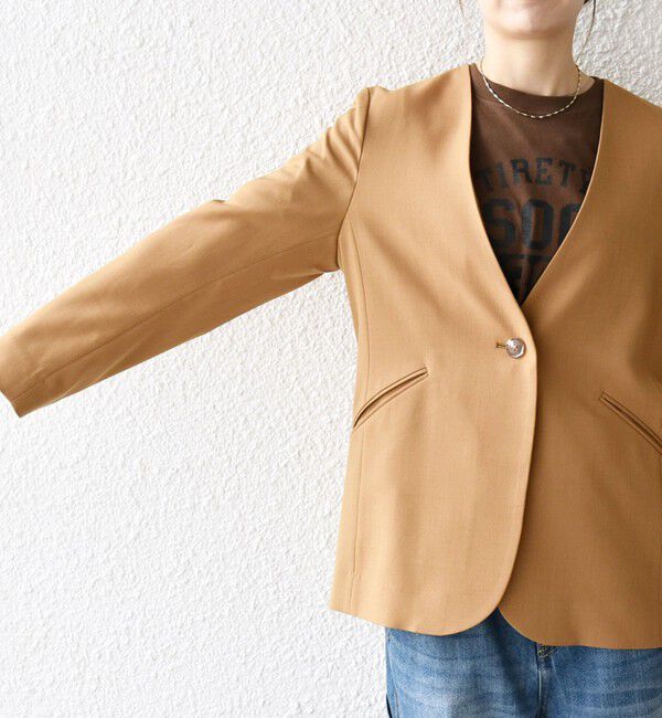 SHIPS any「SHIPS any:〈洗濯機可能〉ウーステッド Vネック ノーカラー ジャケット」|ノーカラージャケット|