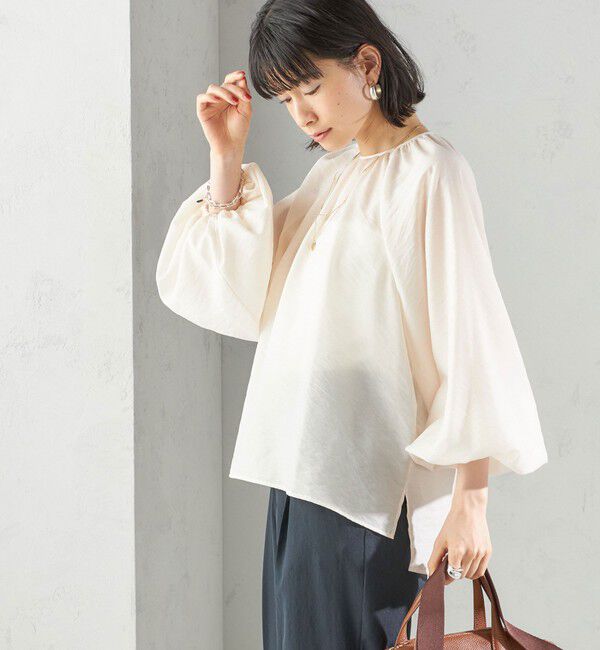 SHIPS for women「〈手洗い可能〉シアー バンブー ギャザー ブラウス」|シャツ・ブラウス|オフホワイト