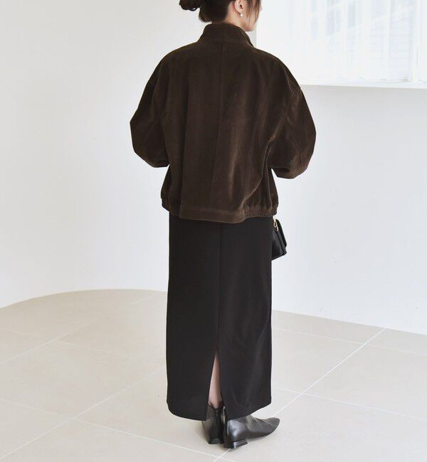 quaranciel「quaranciel〈洗濯機可能〉ポリエステル スエード スタンドカラー ジップ ショート ブルゾン」|ブルゾン・スタジャン|