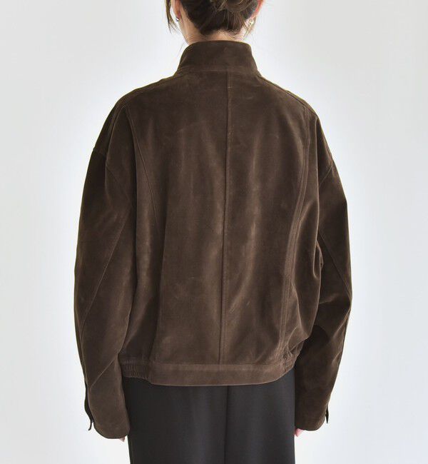 quaranciel「quaranciel〈洗濯機可能〉ポリエステル スエード スタンドカラー ジップ ショート ブルゾン」|ブルゾン・スタジャン|