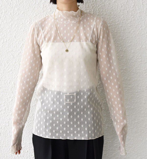 SHIPS for women「〈手洗い可能〉フラワー チュール ハイネック プルオーバー」|Tシャツ・カットソー|