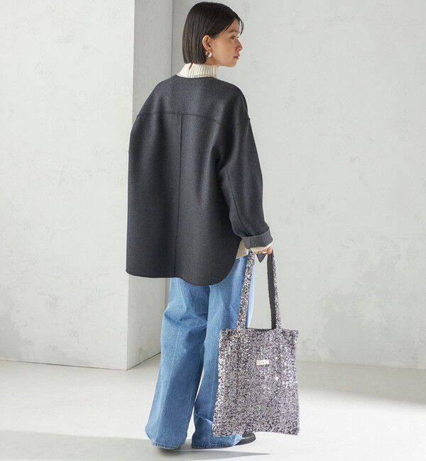 SHIPS for women「セミ 梳毛 配色 リバーシブル ノーカラー ショート コート」|ノーカラーコート|