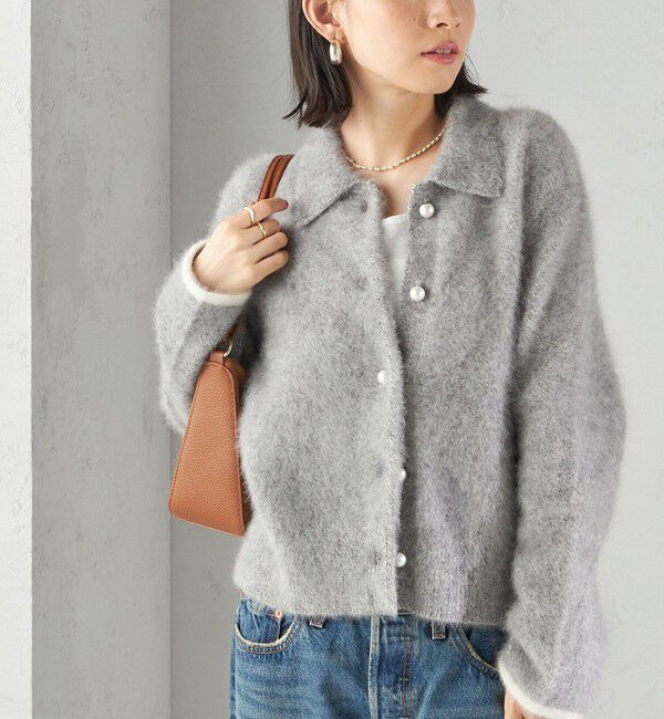 SHIPS for women「杢 フォックス カシミヤ ポロ ニット カーディガン」|カーディガン|ライトグレー