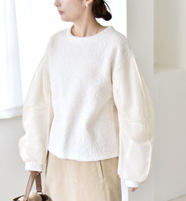 quaranciel「quaranciel:〈洗濯機可能〉ボア &times; チュール コンビ クルーネック プルオーバー」|プルオーバー|