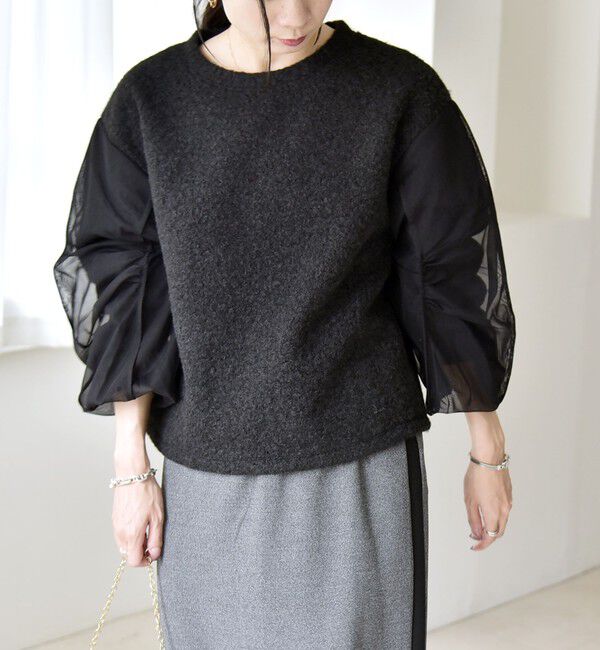 quaranciel「quaranciel:〈洗濯機可能〉ボア &times; チュール コンビ クルーネック プルオーバー」|プルオーバー|
