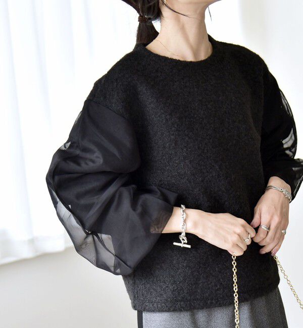 quaranciel「quaranciel:〈洗濯機可能〉ボア &times; チュール コンビ クルーネック プルオーバー」|プルオーバー|