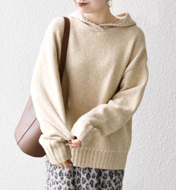 SHIPS any「SHIPS any:〈手洗い可能〉ステッチ デザイン フーディー ルーズ ニット」|ニット・セーター|