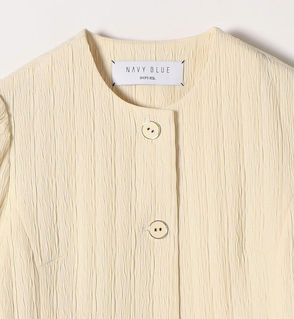 SHIPS any「SHIPS any:〈手洗い可能〉ジャカード ノーカラー ペプラム ジャケット［NAVY BLUE］」|ノーカラージャケット|