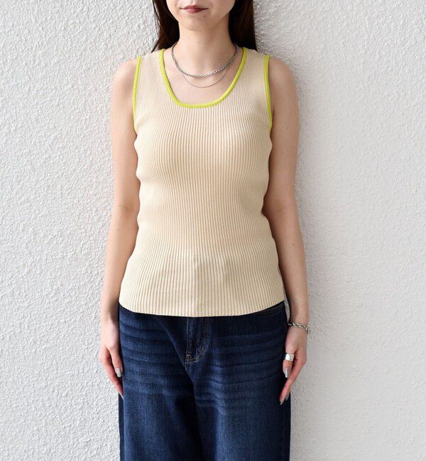 SHIPS Colors 「《予約》SHIPS Colors:〈手洗い可能〉配色 ニット リブ タンクトップ◆」|タンクトップ|