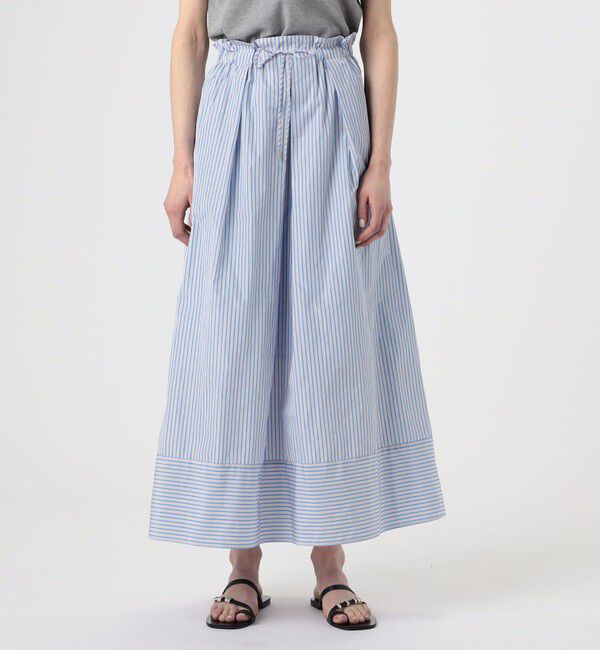 MACPHEE「メモリータフタストライプ ギャザーロングスカート」|フレア|