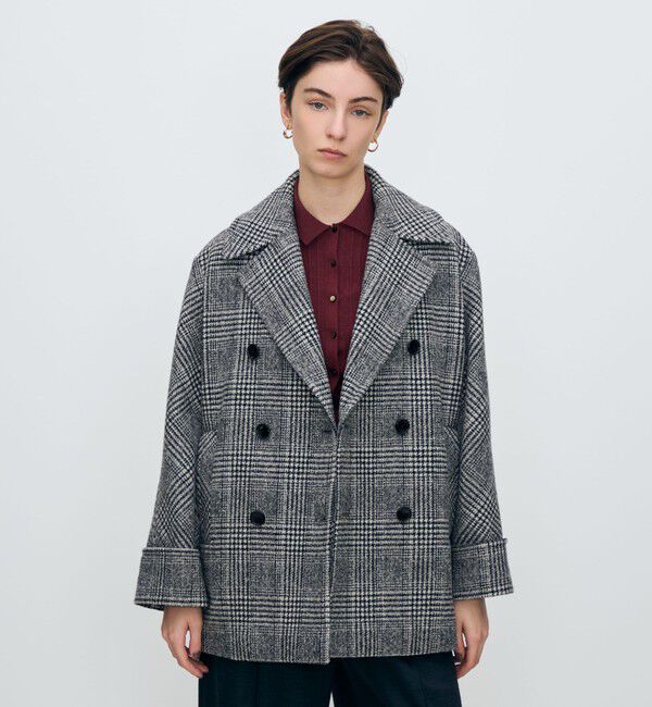 TOMORROWLAND collection「ウールカシミヤグレンチェック ダブルブレストコート」|ピーコート|