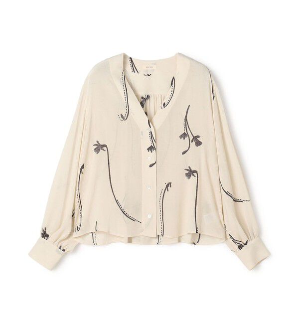DES PRES「シングルフラワープリント Vショートブラウス」|シャツ・ブラウス|12 ホワイト系