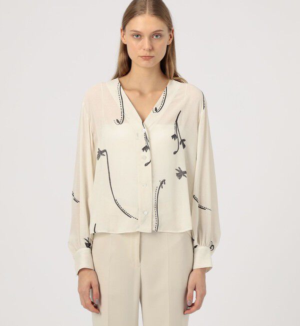 DES PRES「シングルフラワープリント Vショートブラウス」|シャツ・ブラウス|