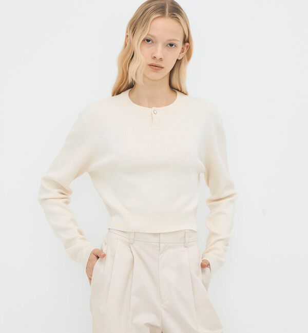 CABaN「コットンカシミヤ ヘンリーネッククロップドプルーバー」|ニット・セーター|
