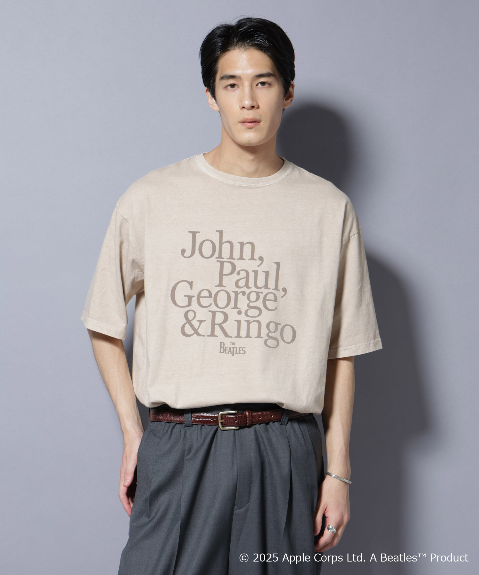 nano･universe「別注GOOD ROCK SPEED BEATLES フロッキープリントTシャツ」|Tシャツ・カットソー|ベージュ