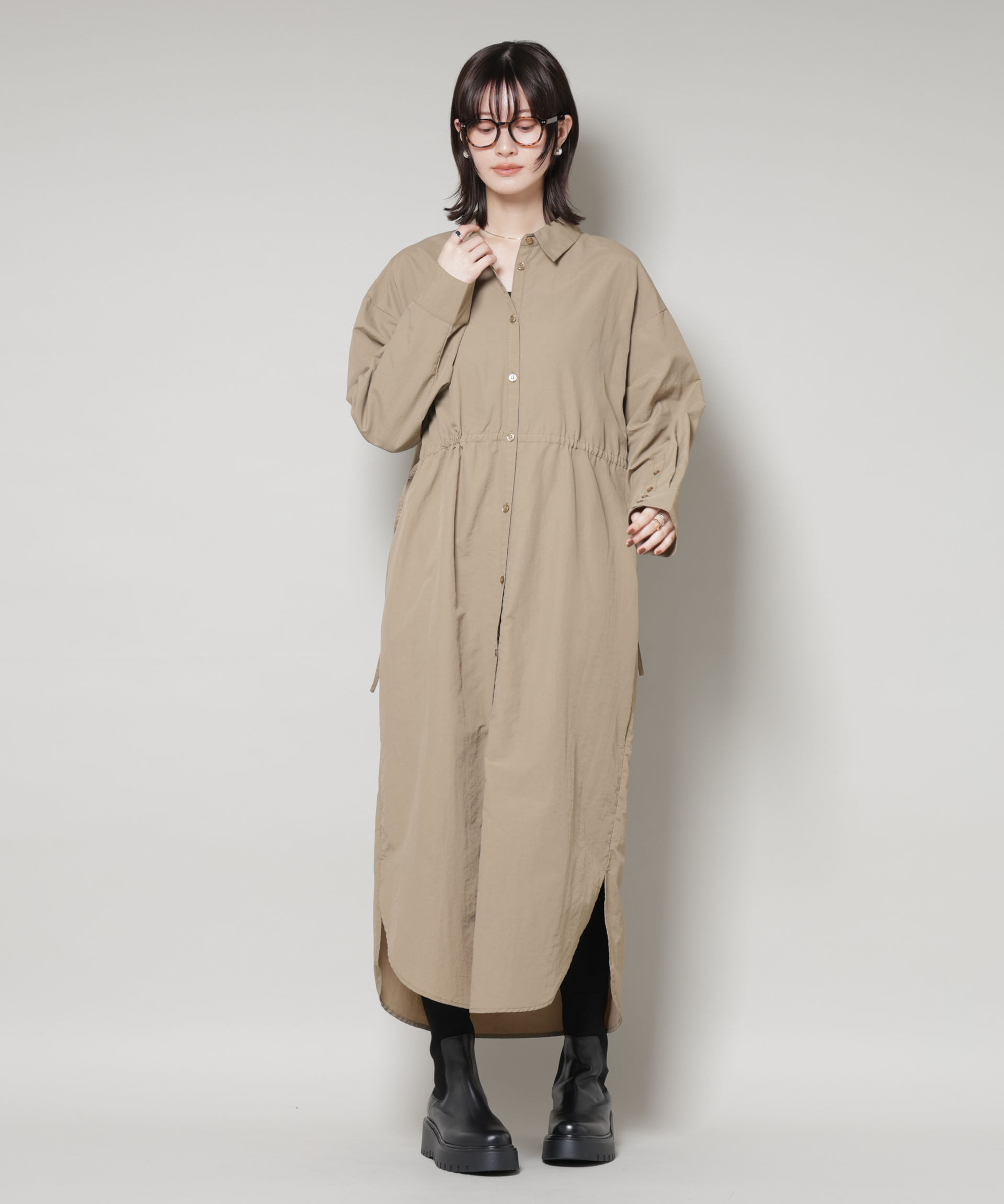 nano･universe「ナイロンタッサードロストシャツワンピース」|ワンピース|D.ベージュ2