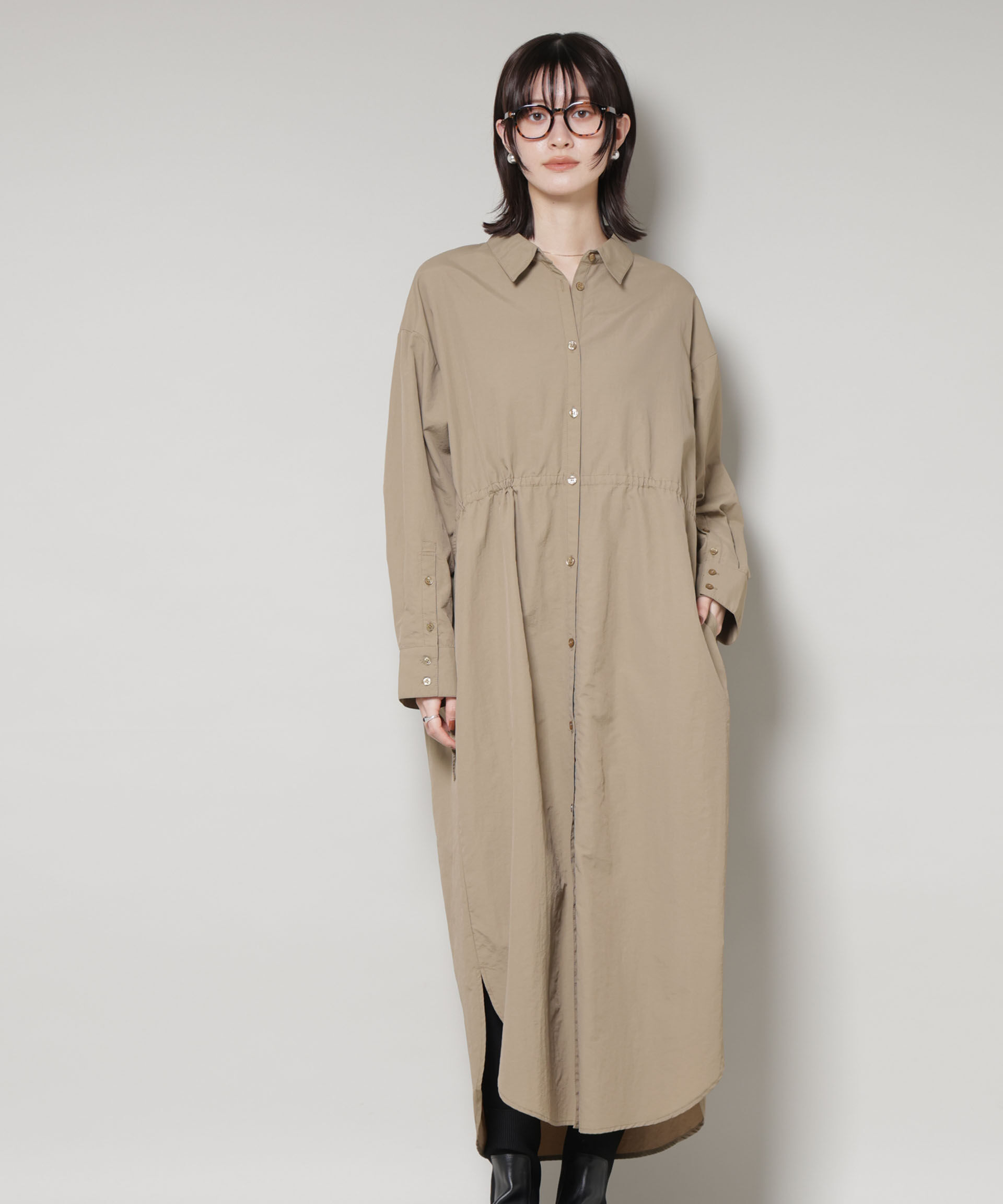 nano･universe「ナイロンタッサードロストシャツワンピース」|ワンピース|