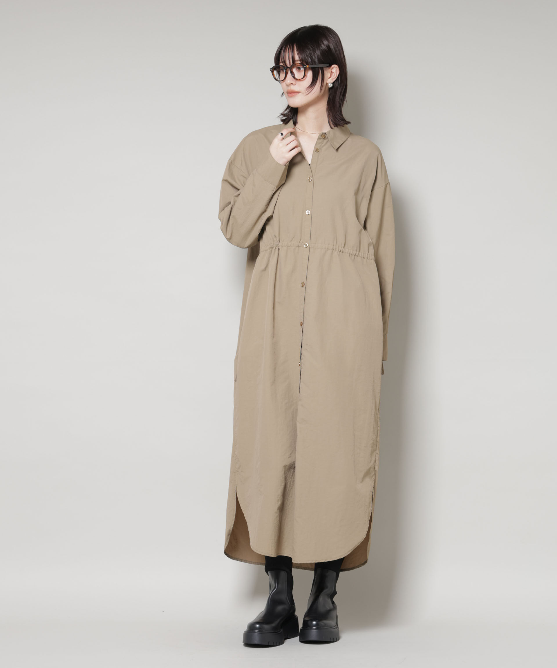 nano･universe「ナイロンタッサードロストシャツワンピース」|ワンピース|