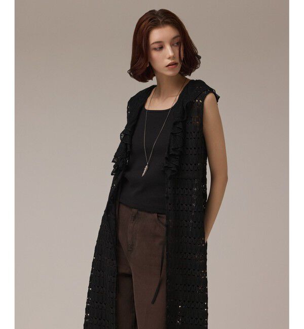 GRACE CONTINENTAL「レースロングカーディガン」|カーディガン|ブラック