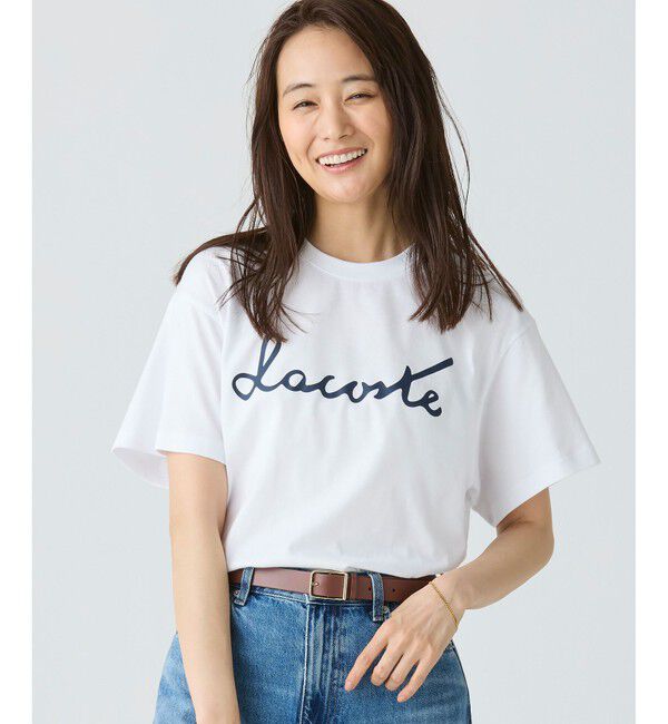 LACOSTE「【オンライン限定】LACOSTE スクリプトネームロゴ  ルーズシルエットハーフスリーブTシャツ」|Tシャツ・カットソー|ホワイト
