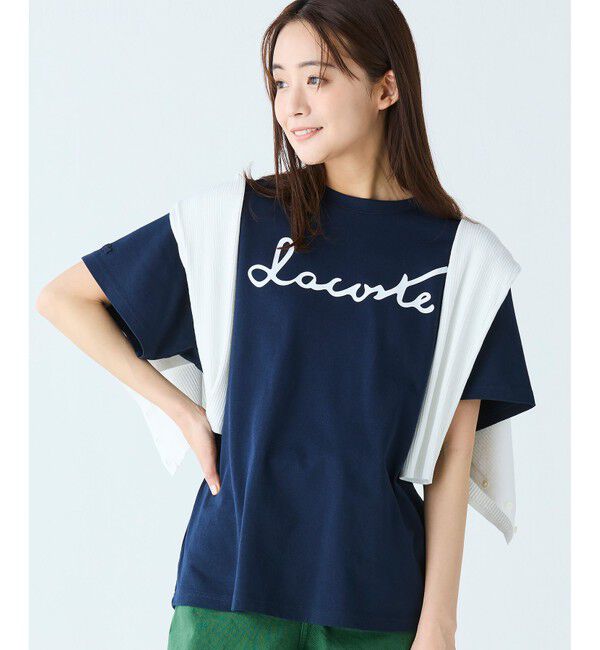 LACOSTE「【オンライン限定】LACOSTE スクリプトネームロゴ  ルーズシルエットハーフスリーブTシャツ」|Tシャツ・カットソー|ネイビー