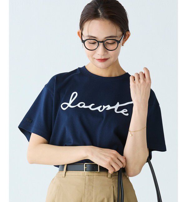 LACOSTE「【オンライン限定】LACOSTE スクリプトネームロゴ  ルーズシルエットハーフスリーブTシャツ」|Tシャツ・カットソー|